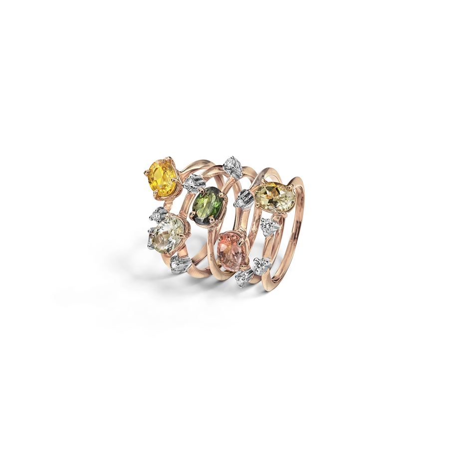 Set of 5 'Balance' rings with tourmalines BALANCE | SET 5 ANTORM AU9R CT 0,27